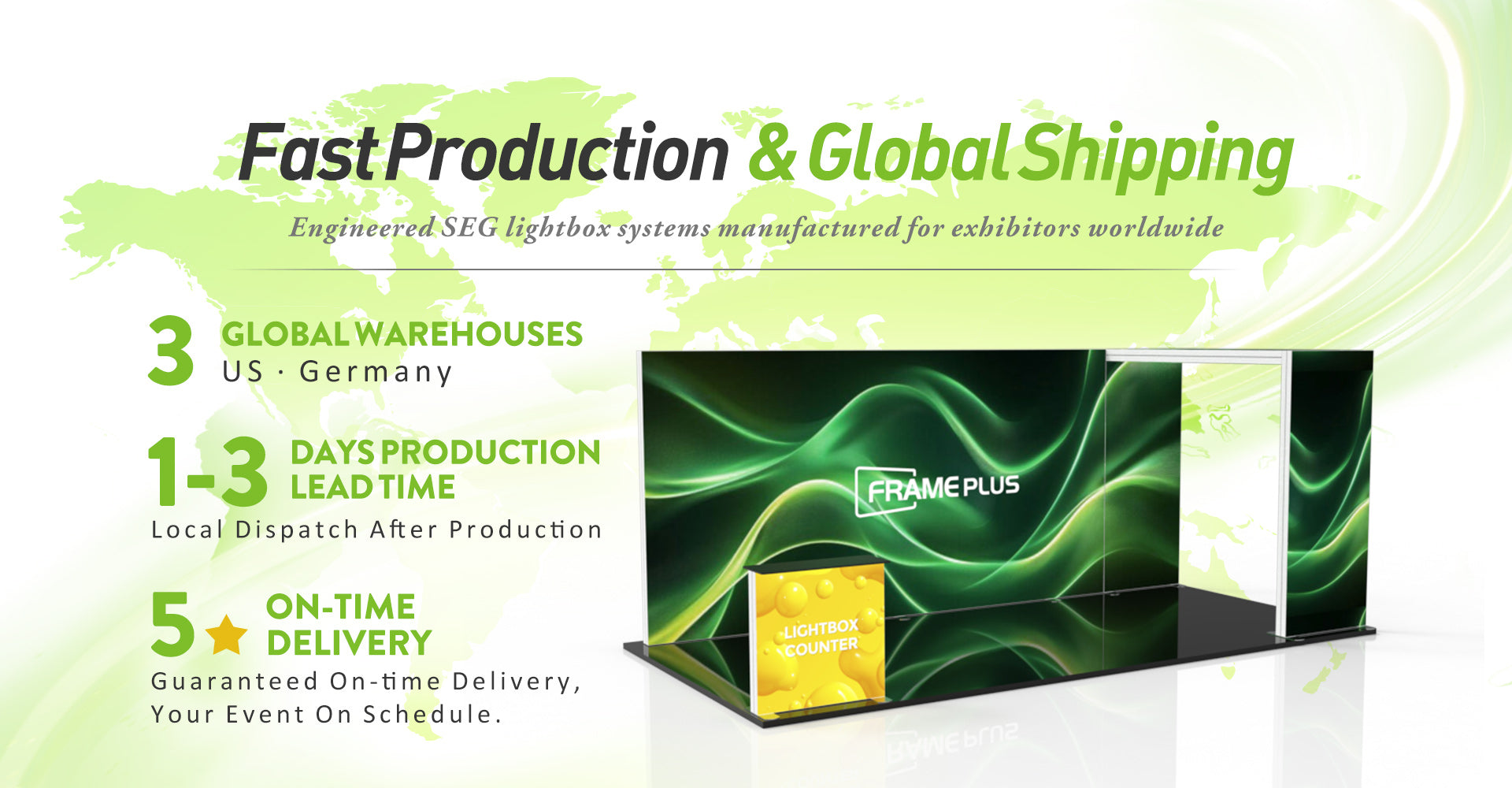 Frame Plus serves exhibitors worldwide, offering fast delivery and global shipping.